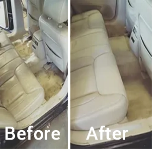 Before and after of car leather interior detail